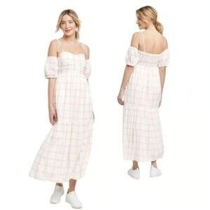 Universal Thread Pink White Plaid Long Off the Shoulder A Line Dress XL